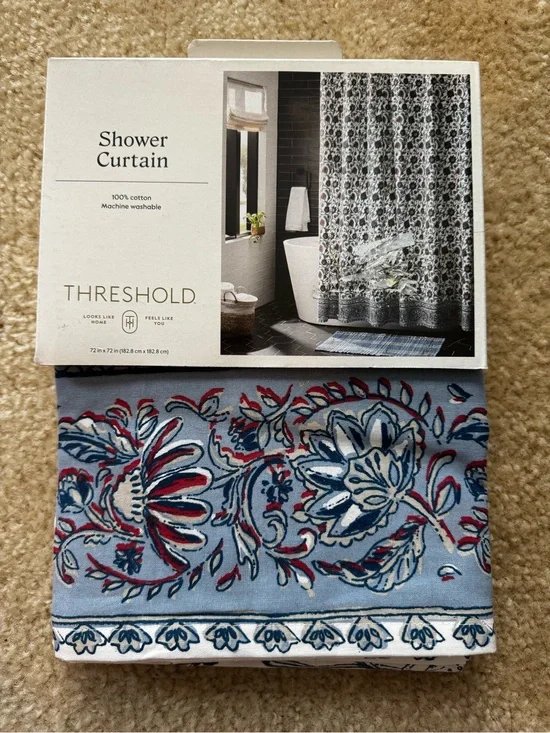 Threshold Blue Floral Embroidered Cotton Shower Curtain