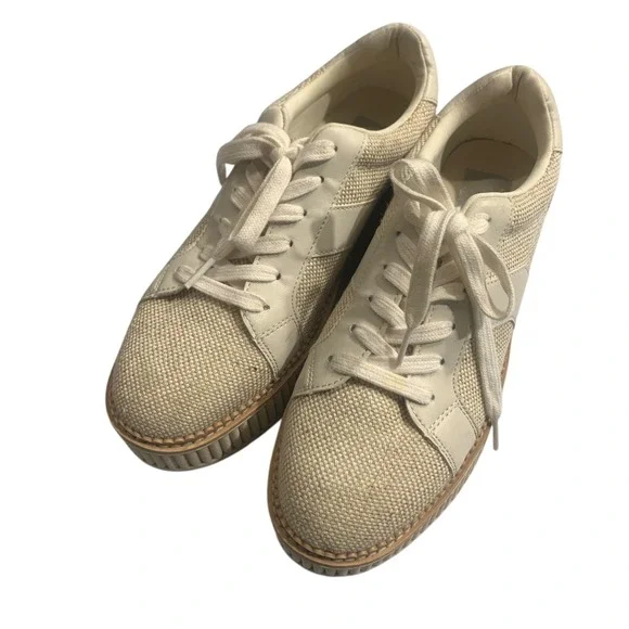 DV Dolce Vita Women's Bubbles Platform Lace-Up Sneakers Cream Leather Size‎ 9.5