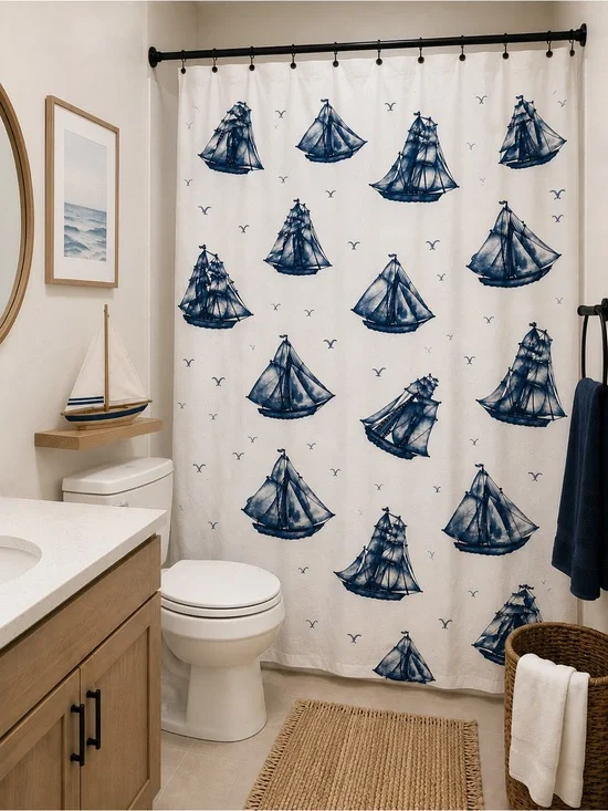 Nautical Blue Sailboat Shower Curtain - Home Bath