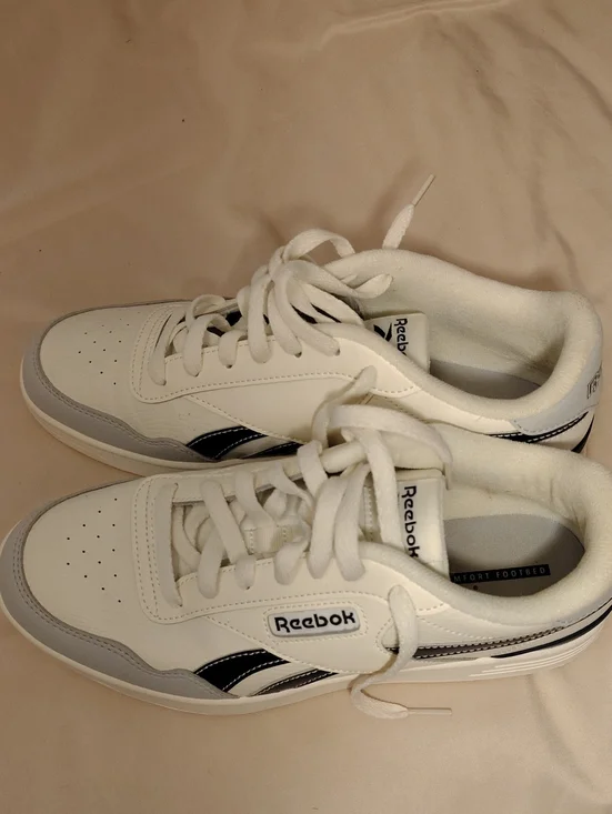 Reebok White Sneakers with Black and Gray Accents