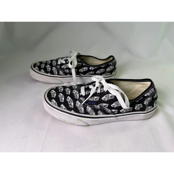 Vans Authentic Blurred Logo Black White Low Top Skate Shoes Mens 6 Womens 7.5‎