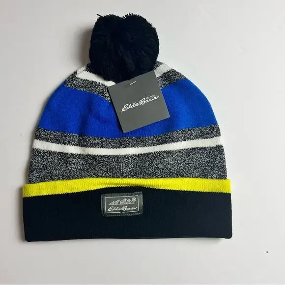 Eddie Bauer Boys Onyx  Sonoma Pom Cold Weather Winter  Hat Sz M/L