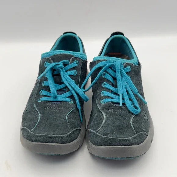 Dansko Elise Womens Grey‎ Suede Turquoise Lace Up Slip Resistant Sneakers 36