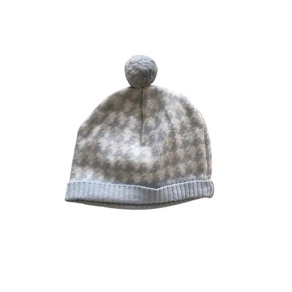 Blue and White Houndstooth Baby Luxuries Pom Pom Beanie 0-6 Months