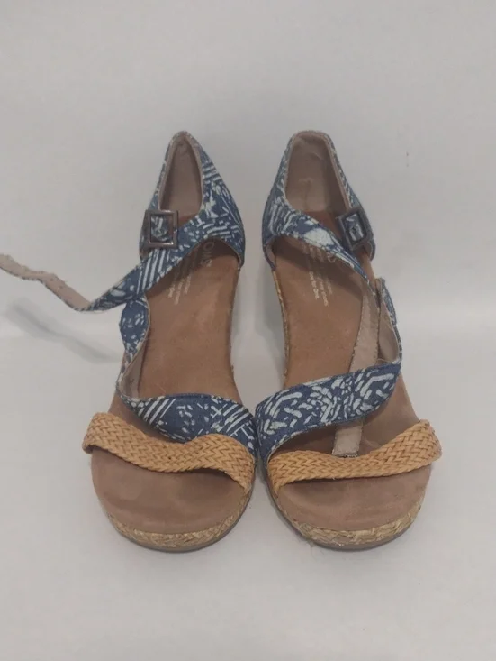 Toms Blue Pattern Print Wedge Sandals (J1226)