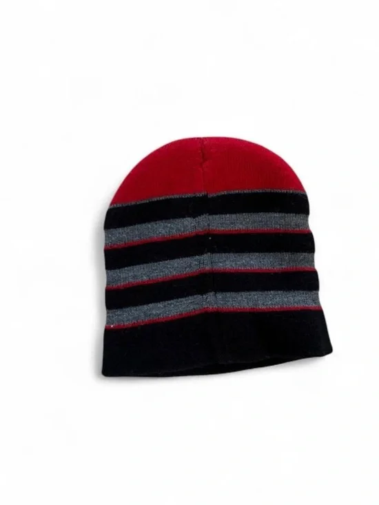 ✨ Y2K boys 2000s Skater Grunge Black, Gray, and Red Horizontal Striped Beanie✨