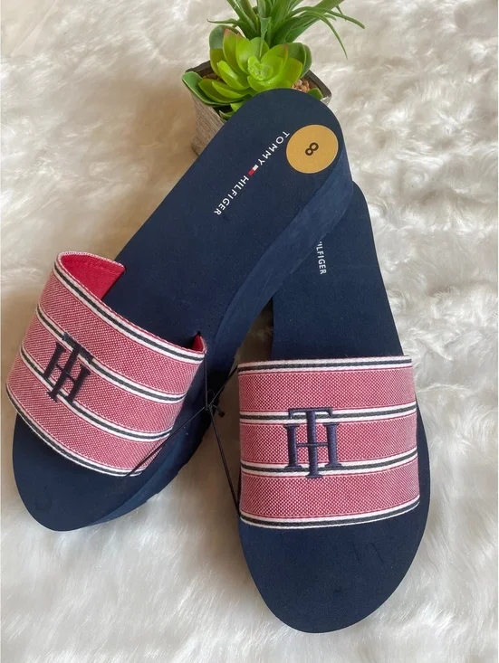 Tommy Hilfiger Women's Slide Sandals Size 8 Navy/Red Size 8