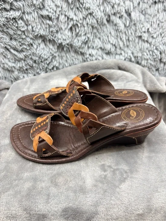 Nurture Lamaze Wedge Sandals Womens 8 Brown Leather Brazil Slide Braided