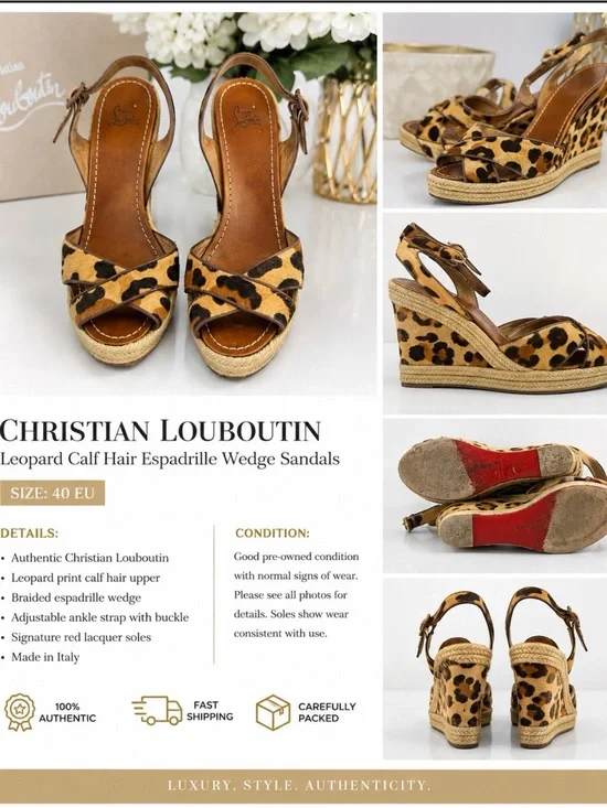 Christian Louboutin Leopard Calf Hair Espadrille Wedge Sandals - Brown/Black