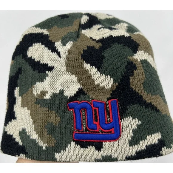 New York Giants Kids Camo Knit Beanie Hat NFL NY Logo‎ Green Brown Black Beanie