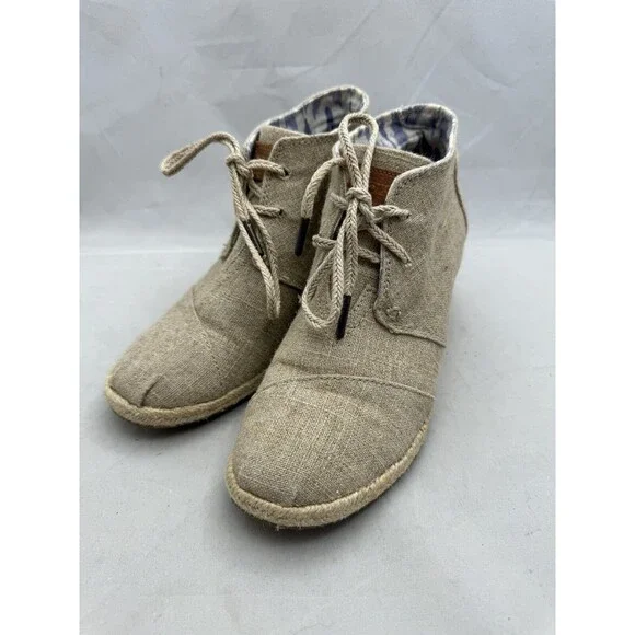 Toms Canvas Wedge Woven Rope Heel Womens size 7 300313 Lace Up Fabric
