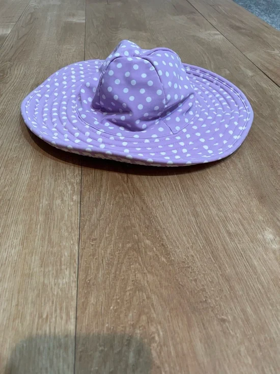 RuffleButts Girls Lavender White Polka Dot Wide Brim Sun Hat UPF Swim Beach 12M-
