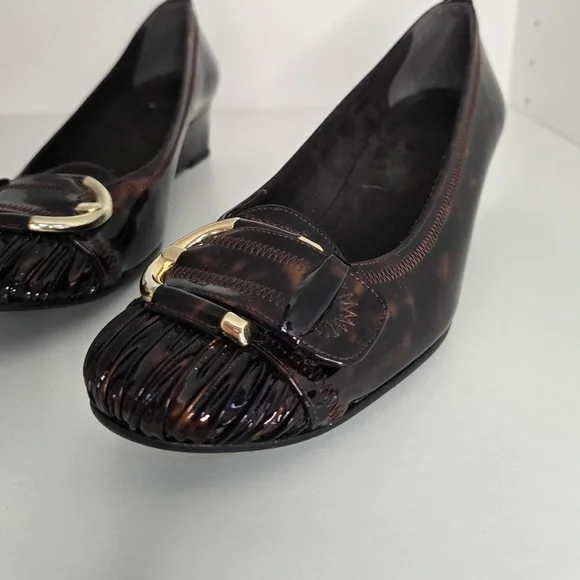 Stuart Weitzman Tortoiseshell Patent Leather Wedge Pumps | Size 7| Made in Spain