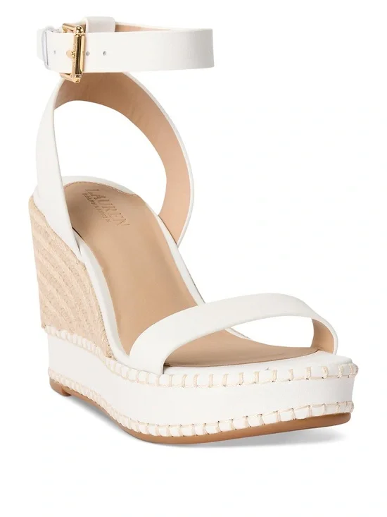 Lauren Ralph Lauren Hilarie Ankle-Strap Espadrille Platform Wedge Size 6.5B
