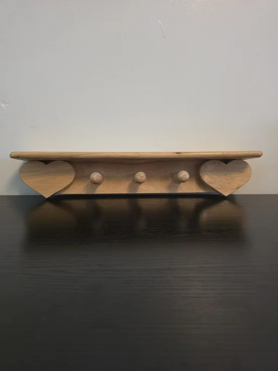 Vintage Wooden Wall Shelf 2 Hearts Grandma Core