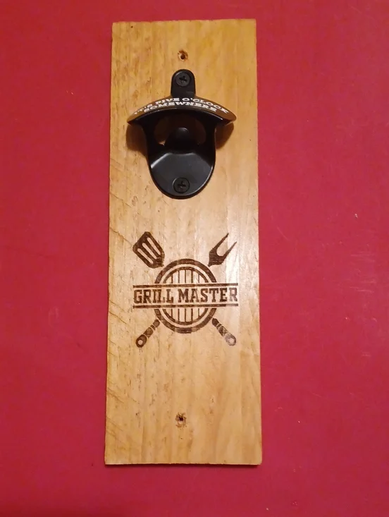 Grill Master Wall-Mounted Bottle Opener - Black on Natural Wood