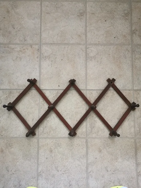 Antique Wooden Accordion Wall Rack Expandable 10 Peg Hat Coats Hook Walnut (Read