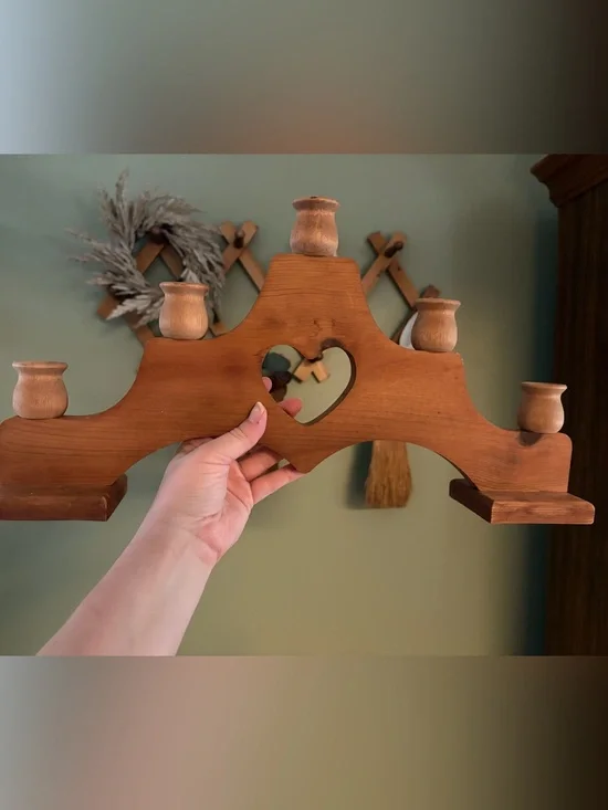 Wooden Heart Candle Holder Wall Decor - Natural Brown