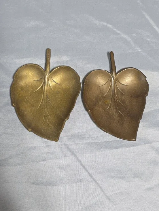 Vintage Brass Leaf Trinket Dishes Set of 2 Made in India