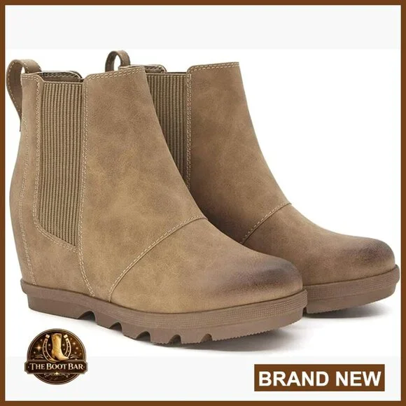 Wedge Chelsea Booties with Foam Footbed, Elastic Goring, Rubber Outsole