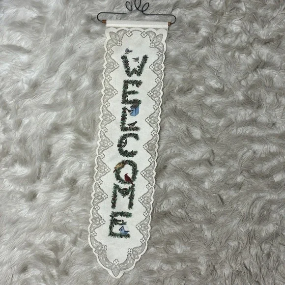 Welcome Embroidered Fabric Wall Hanging - Cream