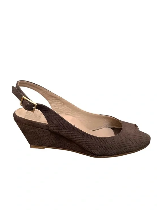 RON WHITE Brown Slingback Peep-Toe Wedge - Women's Comfortable Summer Shoe 37