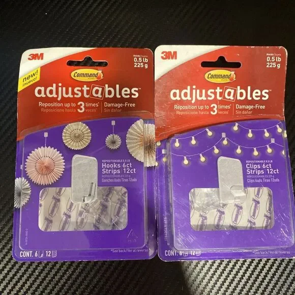 3M Command Adjustables Hooks and strips - 10 Per Package - Lot‎ of 2