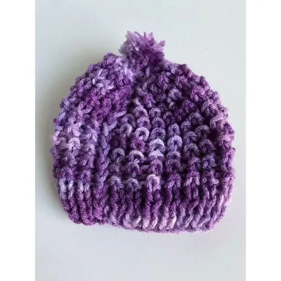 Handmade Crochet Preemie Beanie Baby Newborn Hat Knitted Purple New‎