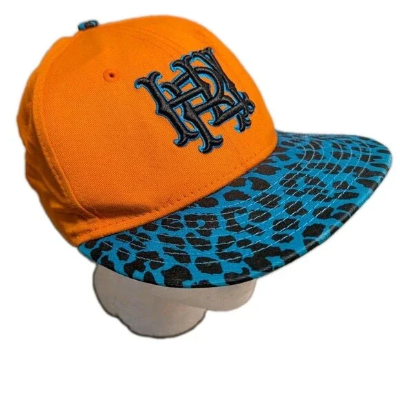 Hurley New Era 9FIFTY Youth Snapback Hat Orange Blue Leopard Print Flat Bill