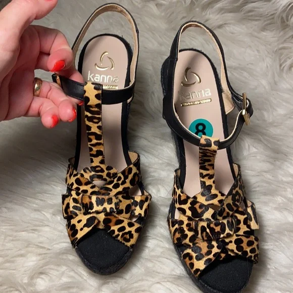 Nwt Kanna Suede Espadrille Platform Wedge animal Sandals