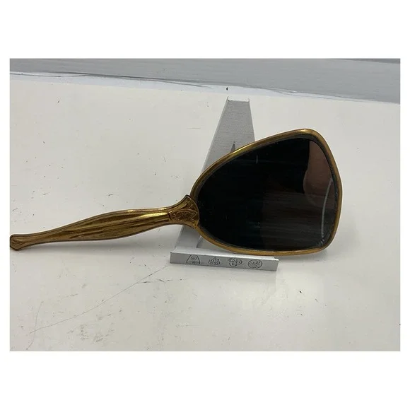 Vintage Gold Tone‎ Beveled Handheld Mirror Floral Flamingo Bird Vanity Decor 13