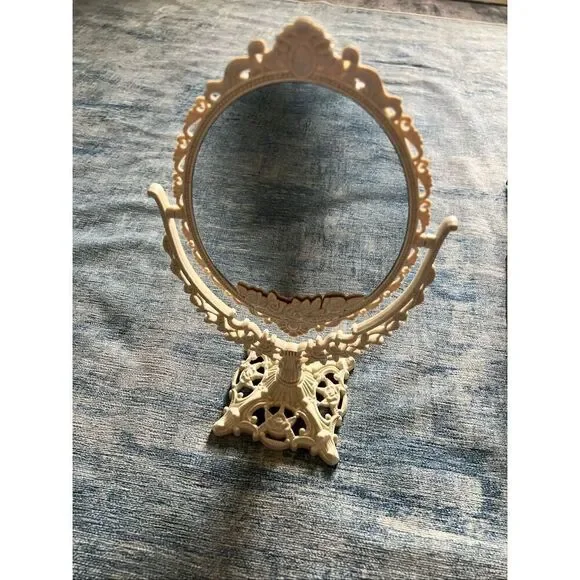 NIB! Cream Beige Vintage Style Scroll Ornate Style Tabletop Vanity Mirror