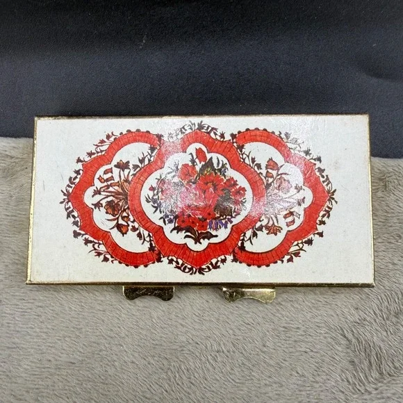 Vintage‎ Enamel Top Compact Case Gold Tone Roses