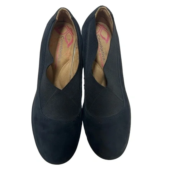 COMFORTIVA Womens Size 9.5 M Black Suede Wedge Slip On Memory Foam Retail $110