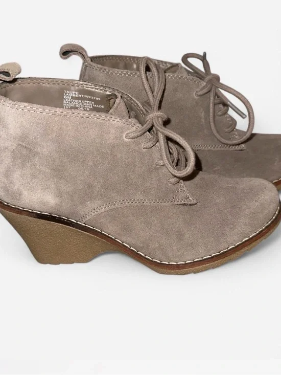 White Mountain Taupe Suede Lace-Up Wedge Ankle Boots
