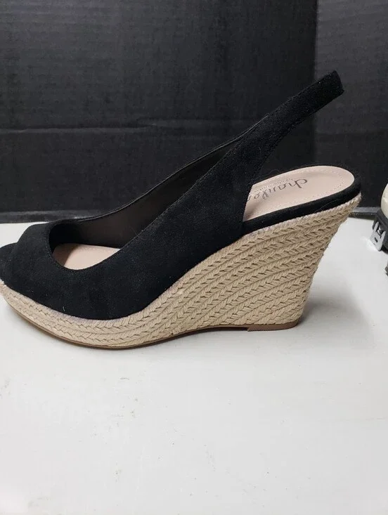 Charles David Black Suede Espadrille Wedge Slingback