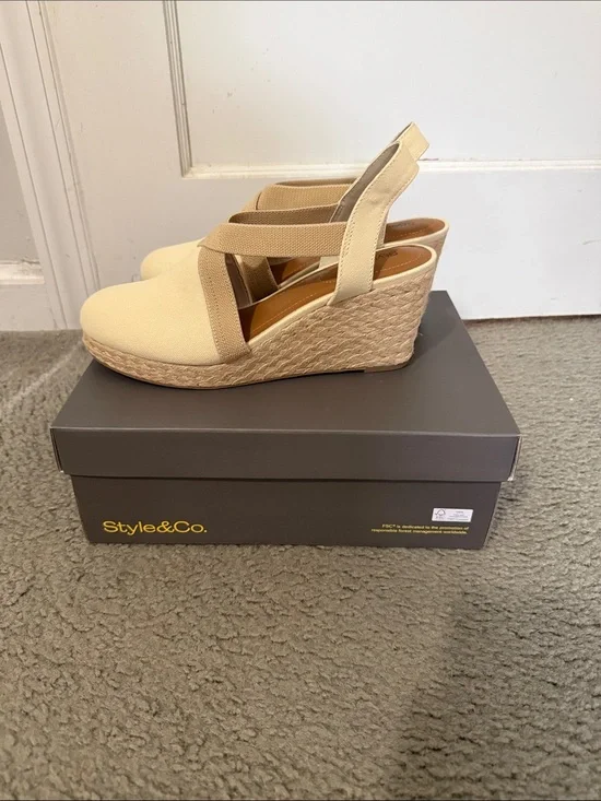Style & Co. Beige and Tan Espadrille Wedge Slingback