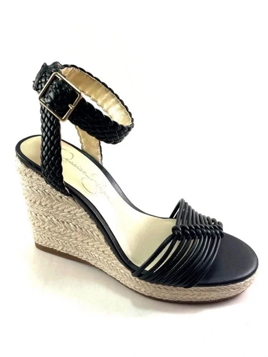 Jessica Simpson‎ Talise Espadrille Platform Wedge Sandals Black Size 9.5 New