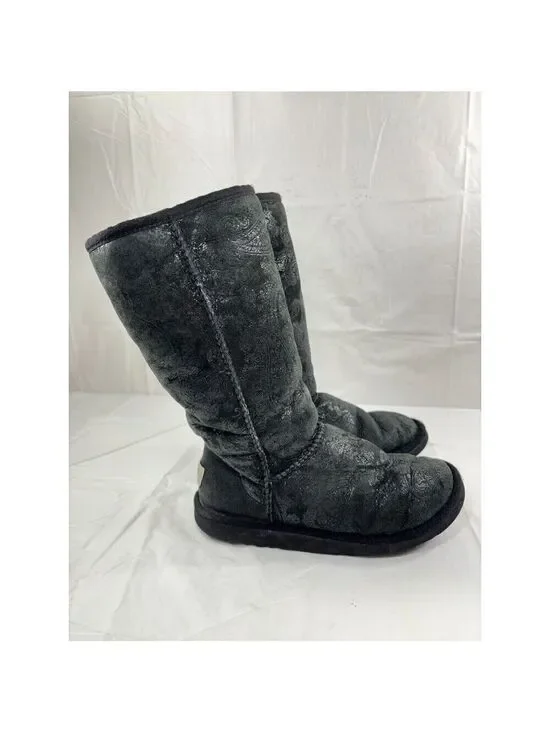 Ugg Classic Tall 5852 Black Paisley Boots Women's Size 5