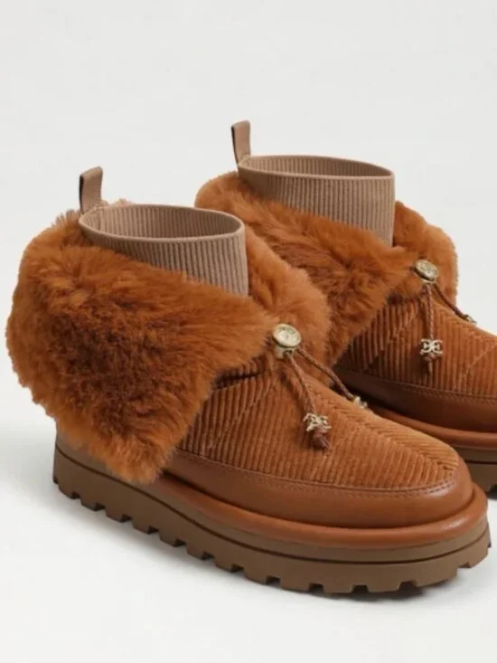 Sam Edelman Faux Fur Corduroy Platform Boots — Chestnut, NIB. 7.5