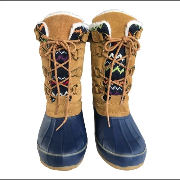 KHOMBU Vail fairisle trim Faux Fur Lined Snow Skiing Winter Duck Boots nwt 6