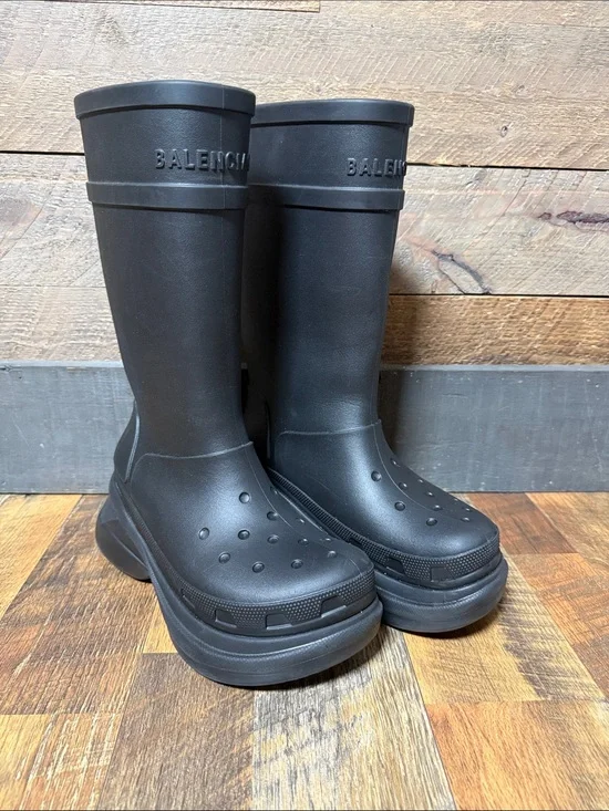 Balenciaga x Crocs Boots Matte Black Platform Rain Boots Size 40