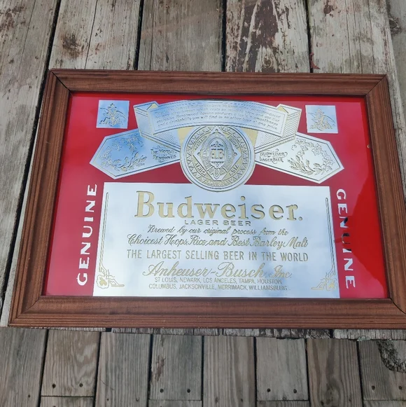 Vintage Budweiser Mirrored Beer Sign 20 1/2