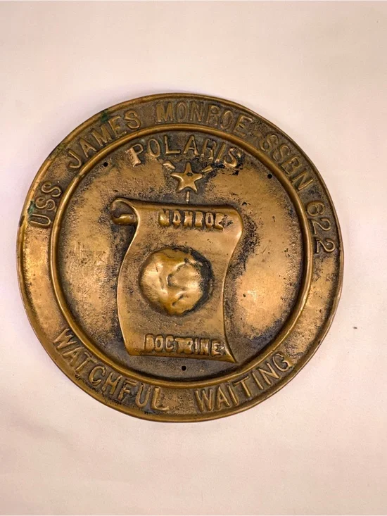 Vintage USS James Monroe SSBN 622 Solid Brass Ship Plaque Medallion Sign