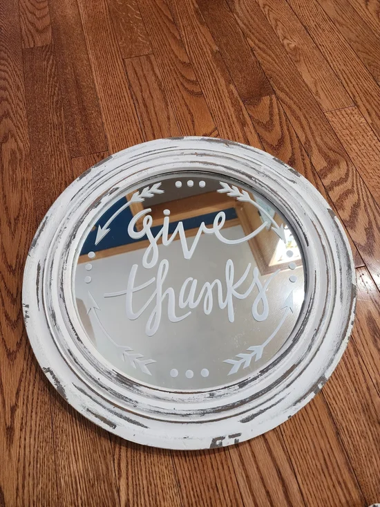 Give Thanks Round White Wall Mirror - Home Wall Decor