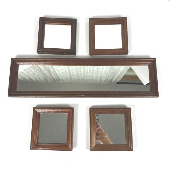Transart Industries Mirror Set Brown 5pc Wood Frame Vintage, See Measurements