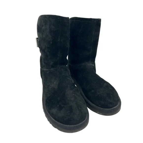 UGG Buckle Boots Women's Size 9‎ Black Leather Suede Shearling Mid Calf