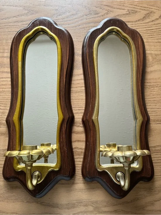 Home Interiors Sconce Set Wall Mirrors with Gold Trim Candleholders Homeco