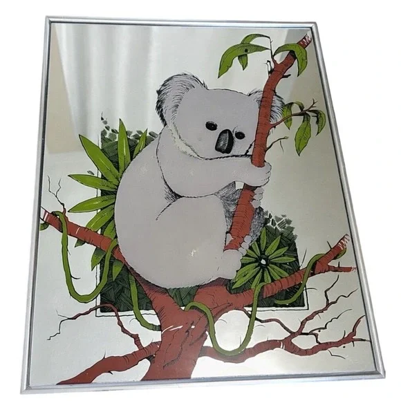 Vintage Koala Bear Printed Mirror‎ 1980s Silver Frame 16x20 Turner Wall Art
