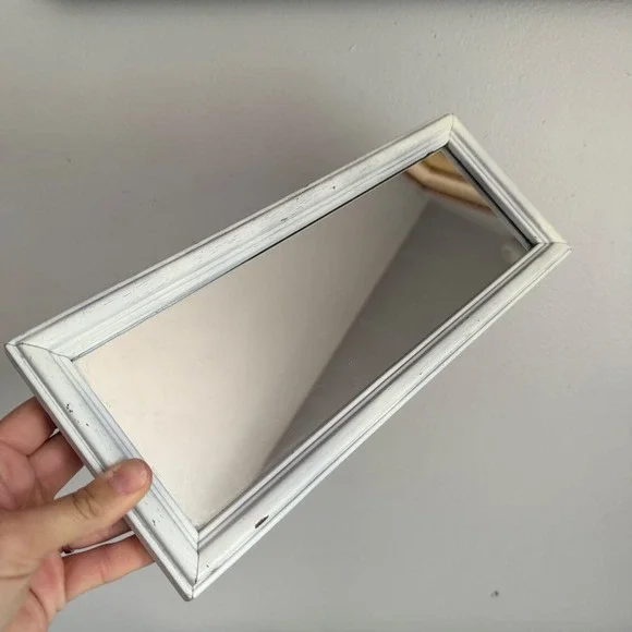 Vintage Distressed White Wood Framed Wall Mirror Rectangular Farmhouse Decor
